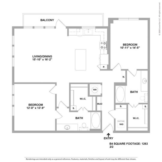 Cedar at the Branch Floor Plan 2 Bedroom 2 Bath 2 Bed 2 Bath 1263 sqft